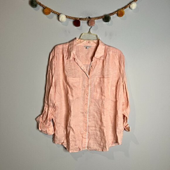 Joie peach linen button down top - Picture 1 of 5